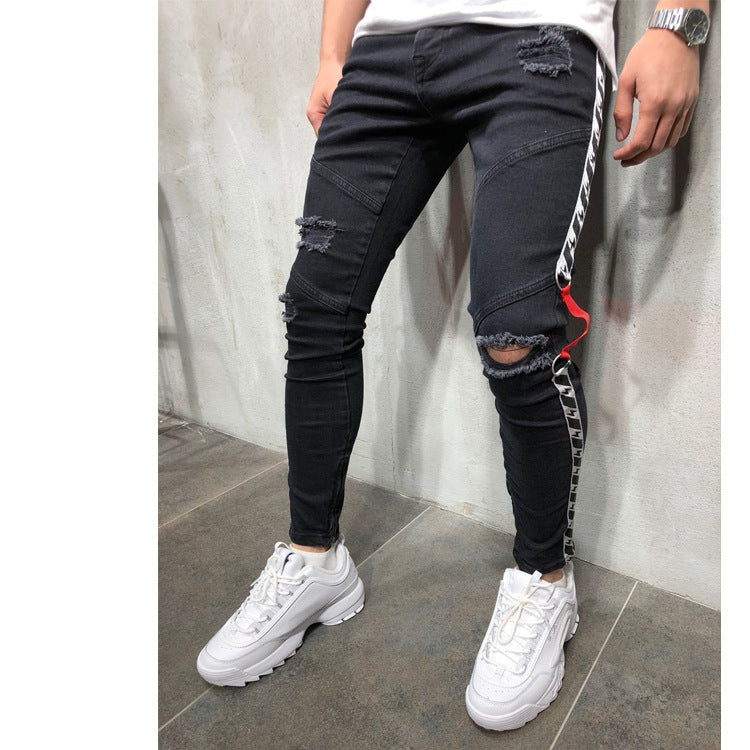 Men’s Casual Fashion Jeans – Retro Pencil Pants, Low Waist Cotton-Polyester Blend