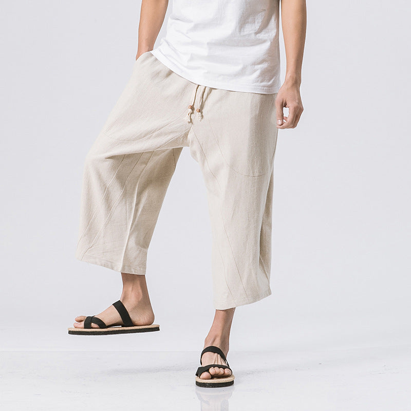 Men’s Chinese Style Cotton Harem Pants – Loose-Fit Casual Baggy Trousers, Drawstring Waist, Summer Streetwear, Sizes M-5XL