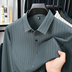 Men’s Spring & Autumn Vertical Striped Shirt – Casual Long Sleeve Cardigan Style for Daily Wear