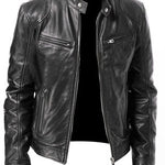 Men’s PU Leather Jacket – Slim-Fit Zipper Jacket in Khaki, Brown, and Black for Business and Casual Wear