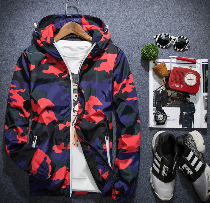 Covrlge Men’s Camouflage Jacket – Hooded Casual Luminous Zipper Coat for Spring Fashion