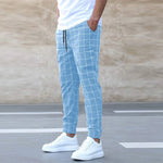 Men’s Fashion Plaid Print Pants – Casual Straight-Leg Trousers with Drawstring for Comfortable Spring Wear