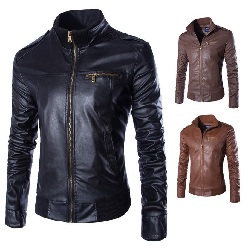 Men’s Motorcycle Leather Jacket – Stylish PU Leather Biker Coat with Polyester Lining
