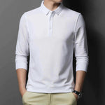 Casual Classic Solid Color Long Sleeve Polo Shirt for Men – Comfortable Cotton Blend Top