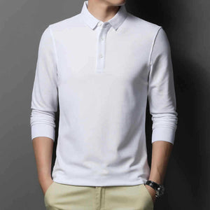 Casual Classic Solid Color Long Sleeve Polo Shirt for Men – Comfortable Cotton Blend Top