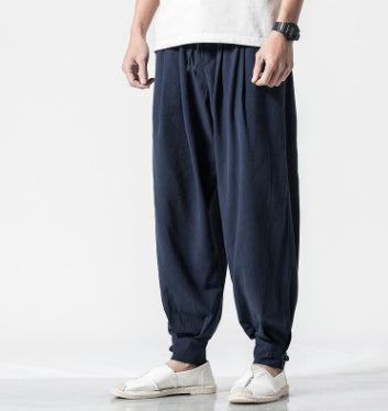 Men’s Chinese Style Cotton and Linen Harem Pants – Loose Casual Bloomers, High-Waist Comfortable Trousers