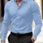Men’s Long Sleeve Button Down Shirt – Solid Color Business Casual Lapel Top for Summer & Vacation Wear