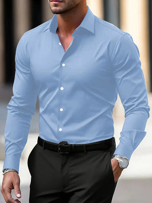 Men’s Long Sleeve Button Down Shirt – Solid Color Business Casual Lapel Top for Summer & Vacation Wear