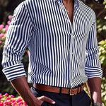 Ins Stripe Printed Long Sleeve Shirt for Men – Casual Loose Lapel Button Top Fashion Daily Wear
