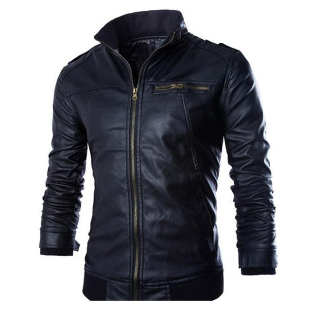 Men’s Motorcycle Leather Jacket – Stylish PU Leather Biker Coat with Polyester Lining