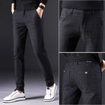 Men’s Slim Straight Trousers – Fashionable Cotton Blend Lattice Pants for Comfortable Everyday Wear