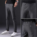 Men’s Slim Straight Trousers – Fashionable Cotton Blend Lattice Pants for Comfortable Everyday Wear