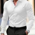 Men’s Long Sleeve Button Down Shirt – Solid Color Business Casual Lapel Top for Summer & Vacation Wear