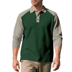 Golf Lapel Long Sleeve T-Shirt for Men – Comfortable Color Block Bottoming Shirt
