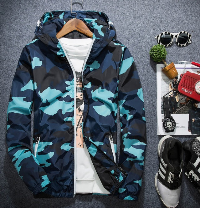 Covrlge Men’s Camouflage Jacket – Hooded Casual Luminous Zipper Coat for Spring Fashion