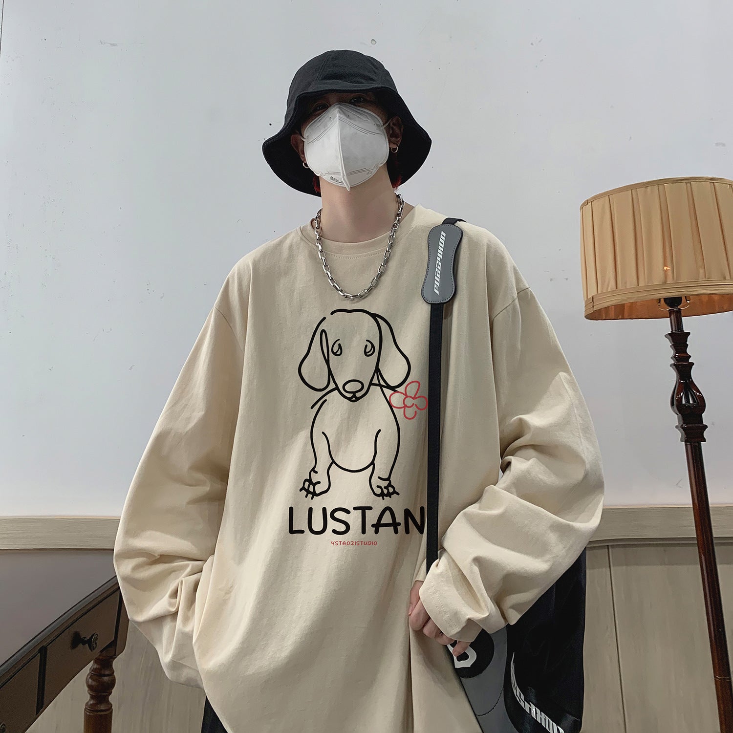 Cartoon Puppy Printed Long Sleeve T-shirt - Casual Loose Pullover for Autumn | Available in Multiple Colors