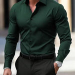 Men’s Long Sleeve Button Down Shirt – Solid Color Business Casual Lapel Top for Summer & Vacation Wear