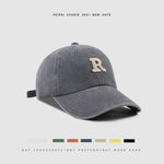 Washed Letter R Baseball Cap – Casual Cotton Patch Sun Hat for Men & Women | Breathable Adjustable Dome Cap