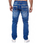 Men’s Straight Jeans with Pockets – Business Casual Daily Streetwear Cotton Trousers