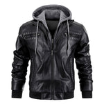 Men’s Hooded PU Leather Jacket – Warm Zipper Pockets Fashion Coat for Winter Daily Wear