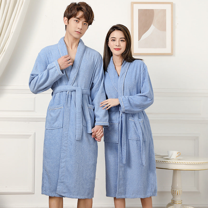 Cotton Terry Bathrobe – Thick Absorbent Towel Pajamas Robe for Adults, All Seasons Comfort
