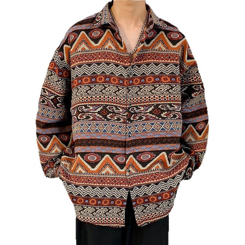Loose Japanese-Style Retro Ethnic Long Sleeve Shirt – Autumn & Winter Cardigan for Youth Couples