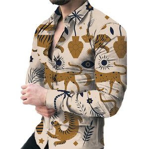 Men’s Casual Long Sleeve Floral Shirt – Lightweight Printed Cardigan Style Lapel Top for Daily Wear