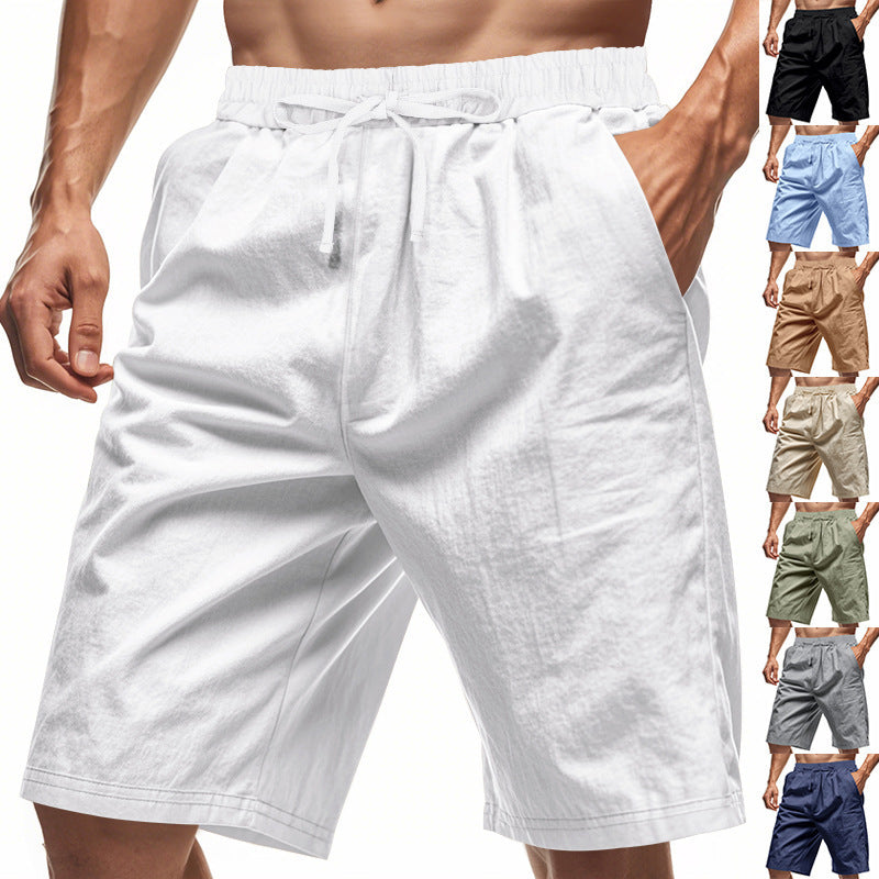 Men’s Beach Linen Shorts – Loose Casual Solid Color Summer Pants with Comfortable Straight Fit