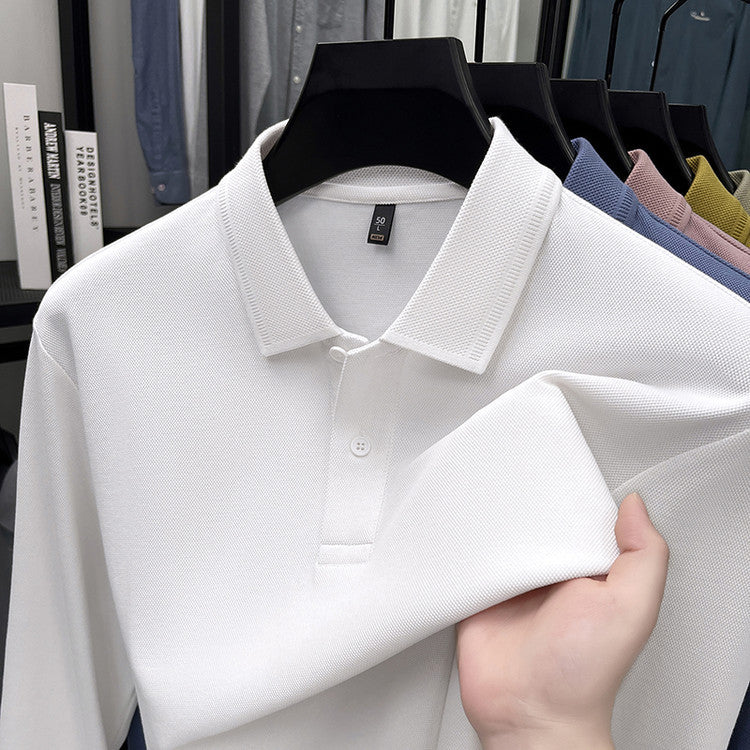Mercerized Cotton Long-Sleeved Polo Shirt for Men – Breathable Casual Dad Style Top for Spring & Autumn