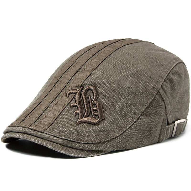 Men’s Letter Beret – Breathable Cotton Sun Hat | Adjustable Flat Top, English Letter Design, Spring Sun Protection