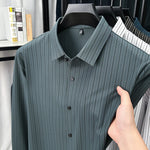 Men’s Spring & Autumn Vertical Striped Shirt – Casual Long Sleeve Cardigan Style for Daily Wear