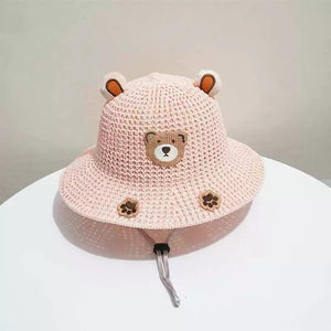 Bear Sun-Proof Straw Hat – Cute Baby Travel Sun Hat for Boys & Girls | Breathable, Windproof, Summer Sun Protection