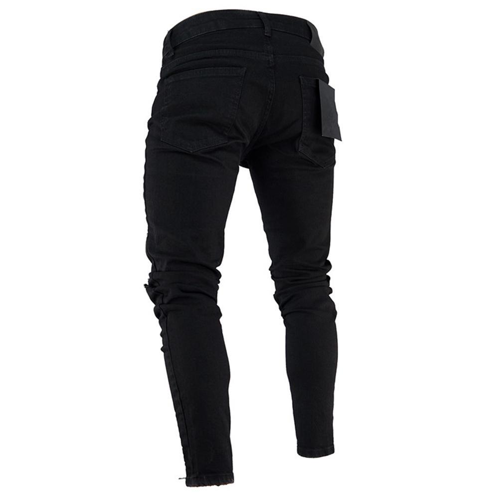Men’s Pencil Jeans – Low Waist, High Elasticity Trousers with Distressed Look for Casual and Leisure Wear