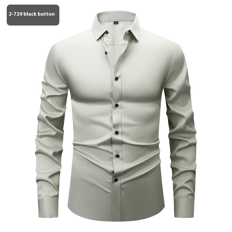 Men’s Long Sleeve Stretch Shirt – Fashionable Solid Color Loose Fit Top for Casual & Daily Wear