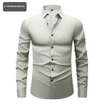 Men’s Long Sleeve Stretch Shirt – Fashionable Solid Color Loose Fit Top for Casual & Daily Wear