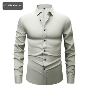 Men’s Long Sleeve Stretch Shirt – Fashionable Solid Color Loose Fit Top for Casual & Daily Wear