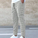 Men’s Fashion Plaid Print Pants – Casual Straight-Leg Trousers with Drawstring for Comfortable Spring Wear