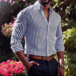 Ins Stripe Printed Long Sleeve Shirt for Men – Casual Loose Lapel Button Top Fashion Daily Wear