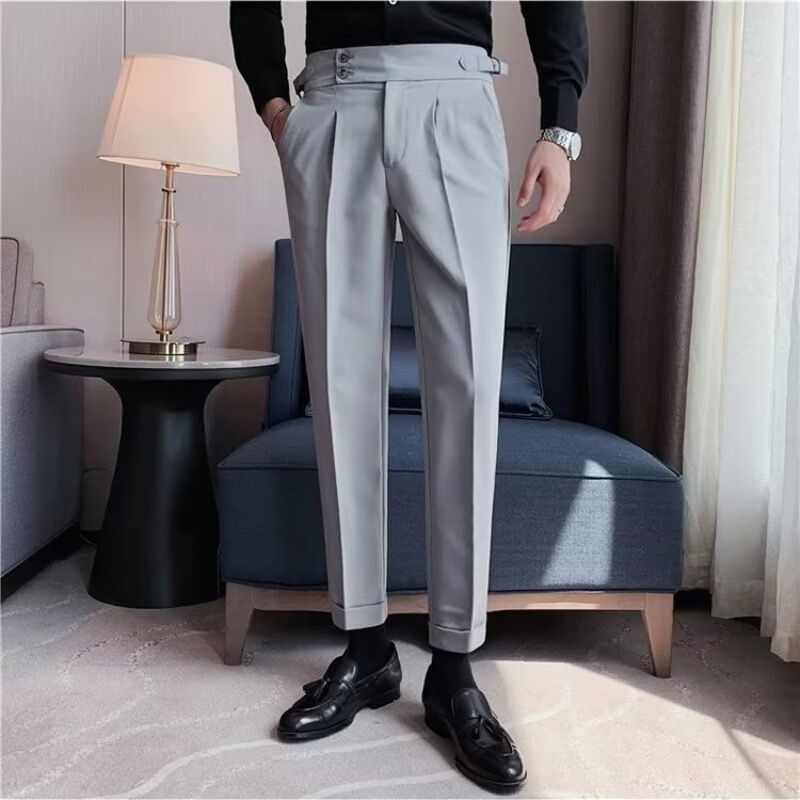 Men’s British Style Business Suit Pants – Formal Straight Trousers for Office, Work, and Professional Occasions