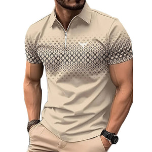 Men’s Summer Fashion Sports Short Sleeve – Stylish Striped Shirt with Zipper Design, Loose Fit Casual Top