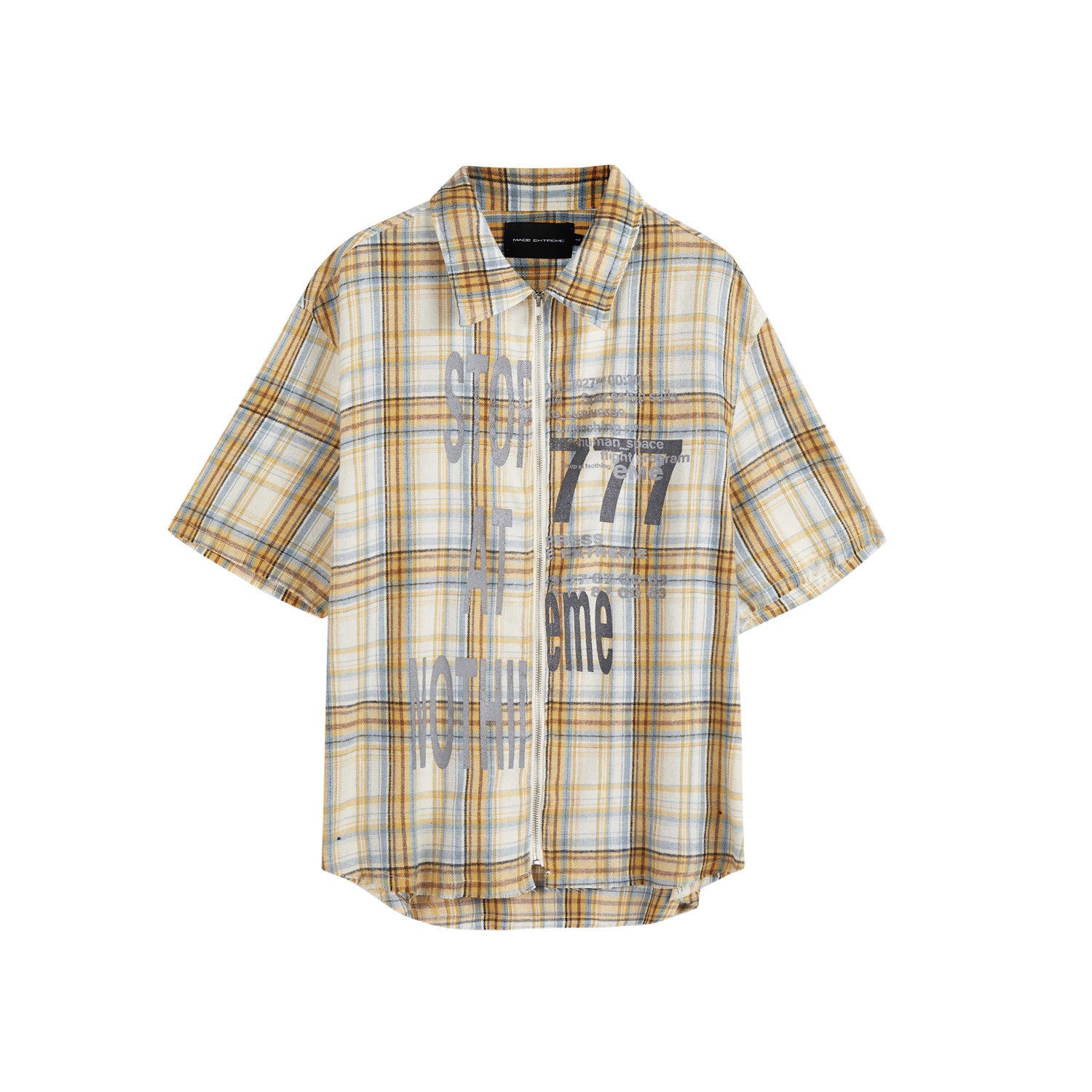 Men’s Printed Washed Plaid Shirt – Retro Short Sleeve Tassel Cardigan Top for Casual Summer Style