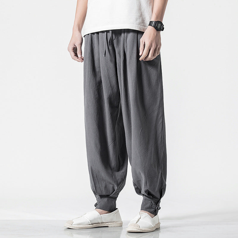Men’s Chinese Style Cotton and Linen Harem Pants – Loose Casual Bloomers, High-Waist Comfortable Trousers