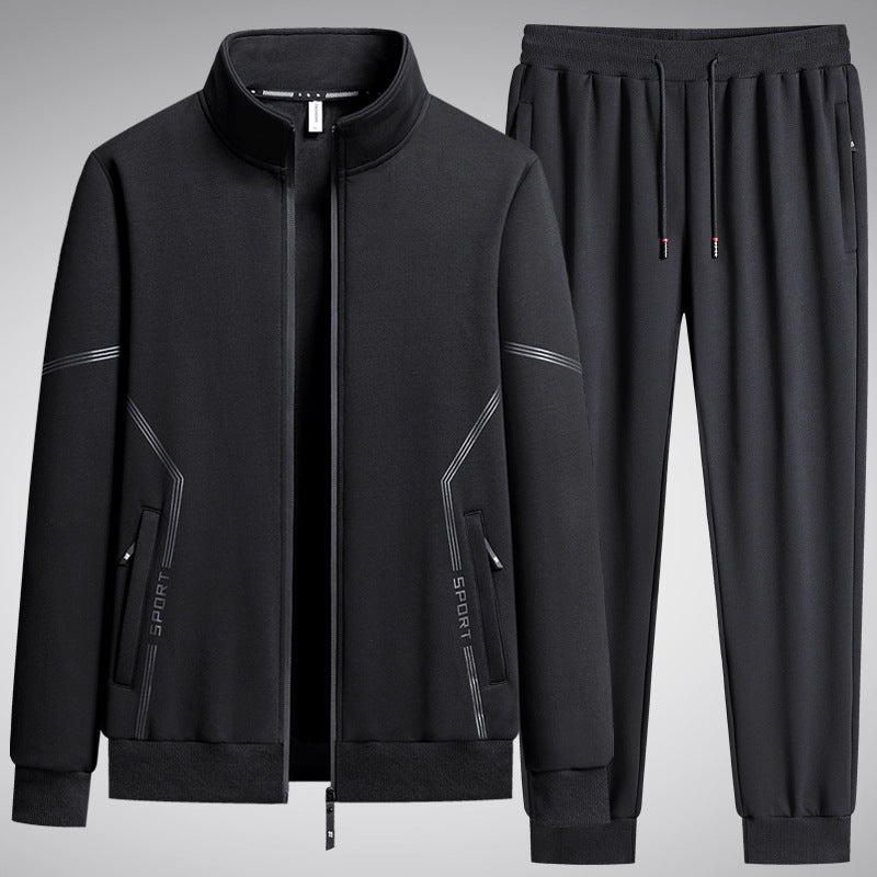 Men’s Fleece-Lined Two-Piece Sports Set – Thick Stand Collar Tracksuit for Autumn & Winter | Warm Cotton Leisure Outfit
