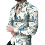Men’s Casual Long Sleeve Floral Shirt – Lightweight Printed Cardigan Style Lapel Top for Daily Wear
