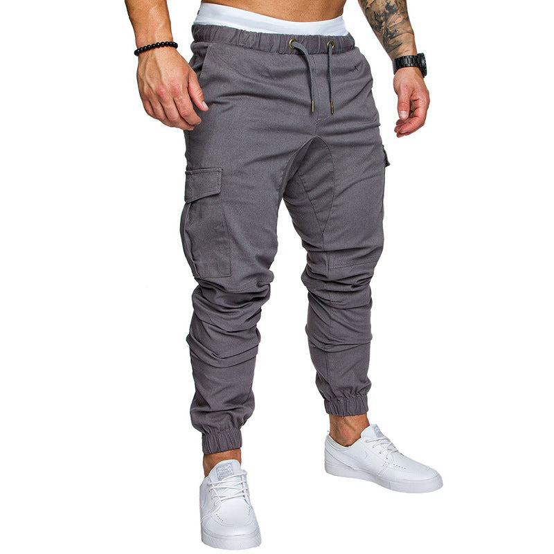 Men’s Casual Pencil Pants – Loose Cotton Blend Trousers with Belt, Comfortable Mid-Waist Youth Pants