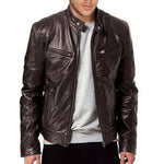 Men’s PU Leather Jacket – Slim-Fit Zipper Jacket in Khaki, Brown, and Black for Business and Casual Wear