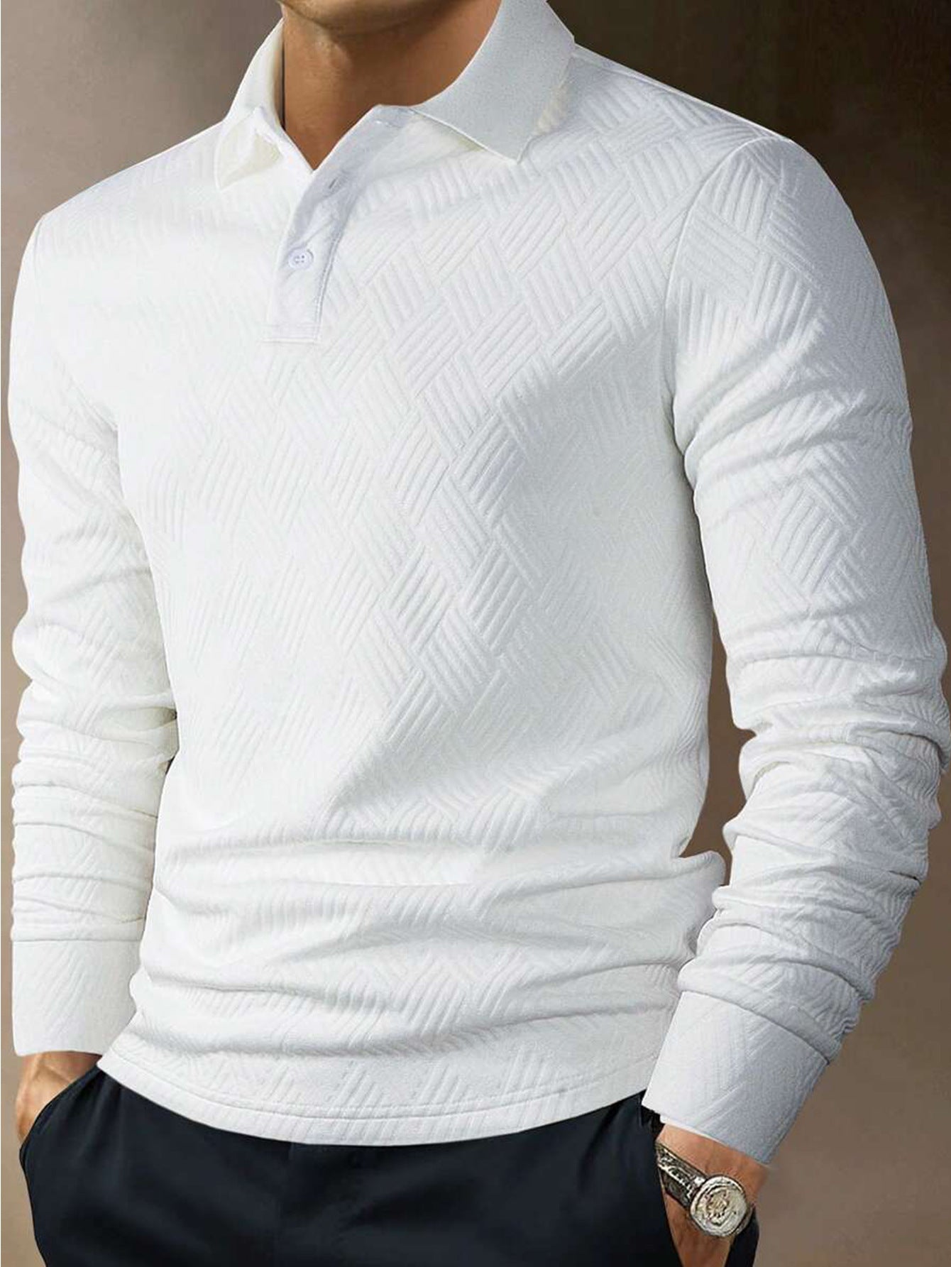Men’s Solid Color Fashion Lapel Long Sleeve Polo Shirt – Loose Fit Daily Wear Top in Multiple Colors