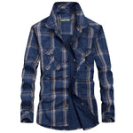 Men’s Plus Size Loose Cargo Cotton Shirt – Long Sleeve Casual Top in Khaki, Blue & Green