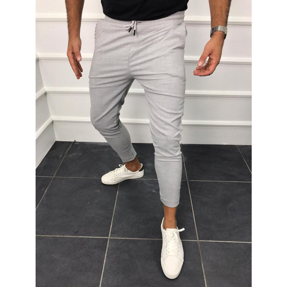 Men’s Lace-Up Casual Jogging Pants – Solid Color, Mid-Waist, Slim Fit Sportswear