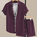 Men’s Casual Style Short Sleeve Shirt & Shorts Set – Simple Summer Outfit for Daily Comfort